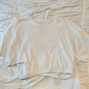 Aerie White Waffle Knit short sleeve skirt bubble style with elastic waist large